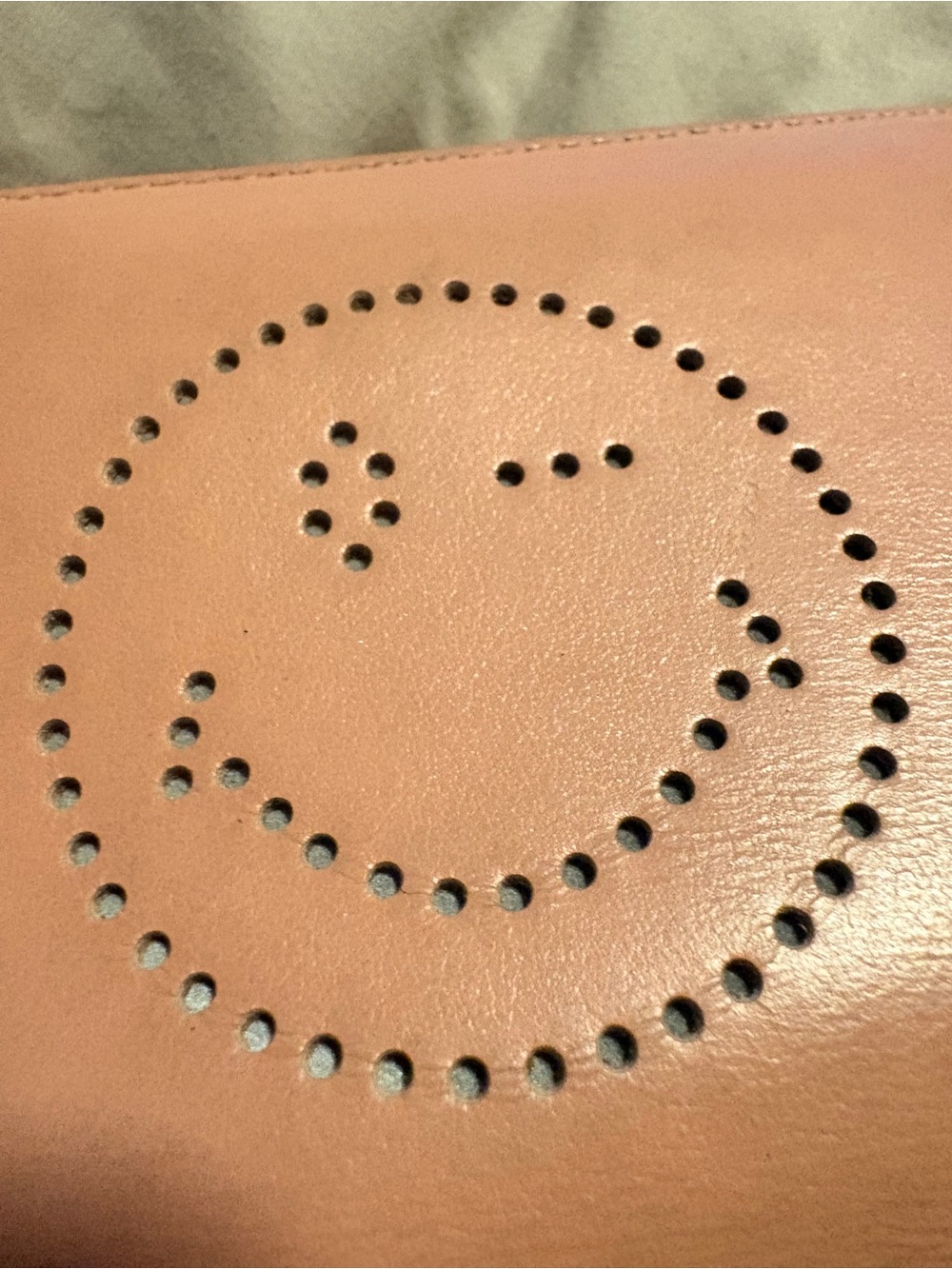 Anya Hindmarch Peach Leather Zip-Around Wallet with Perforated Smile 😉 - Picture 9 of 9